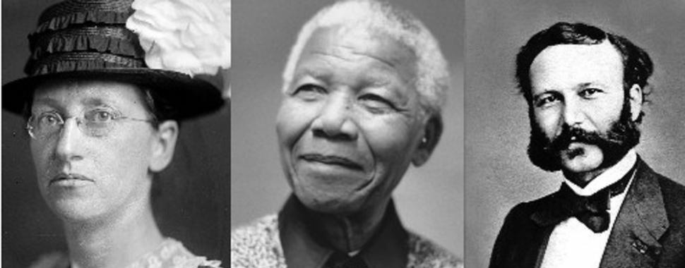 Emily Greene Balch, Nelson Mandela e Henri Dunant foram alguns dos premiados. Fotos: domínio público/Creative Commons